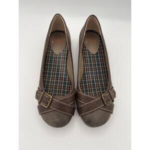 Women’s Jellypop Size 8.5 Brown Leather Buckle Flats